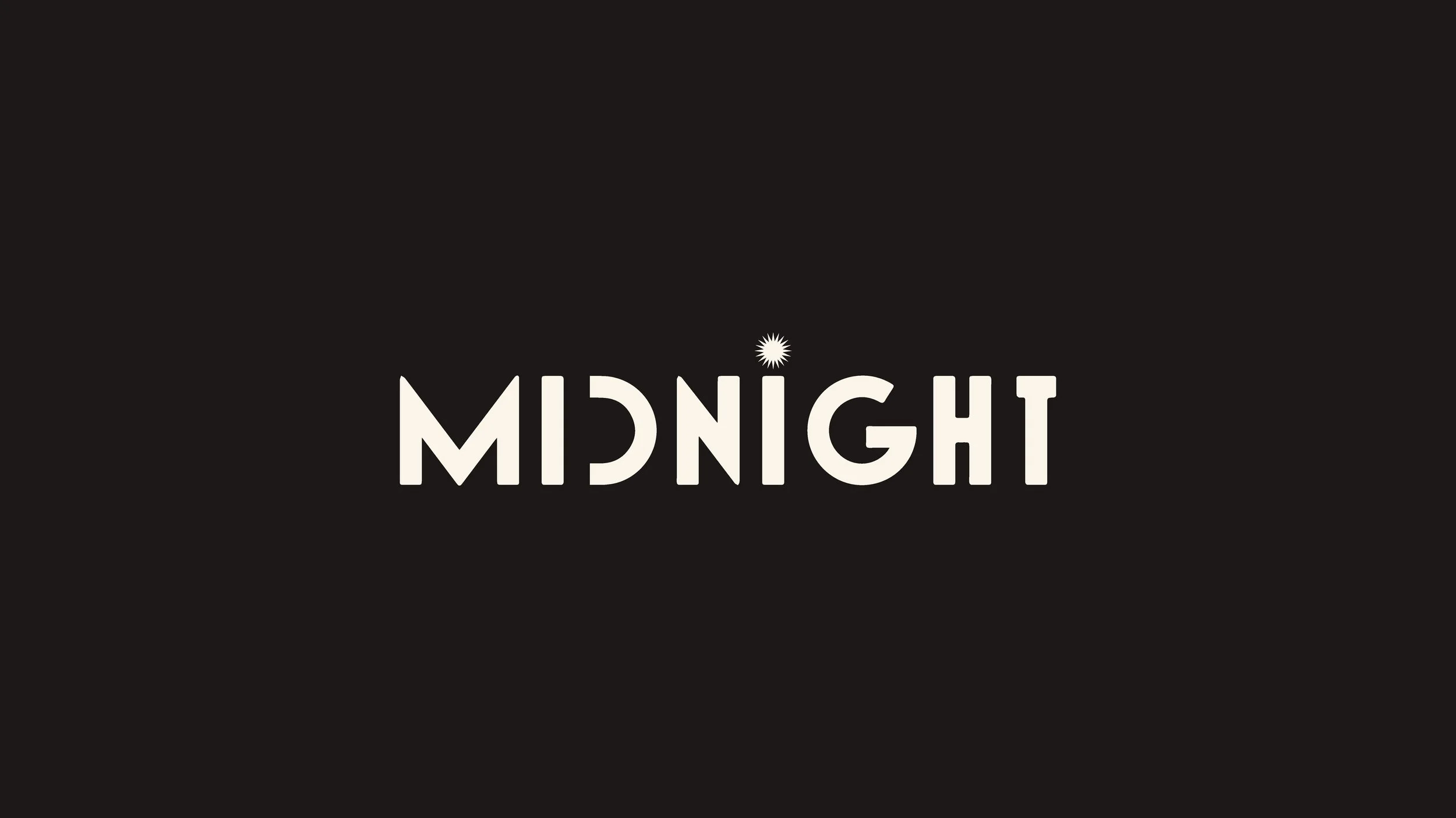 The word 'MIDNIGHT' in white capital letters on a black background with a small star above the 'I'.