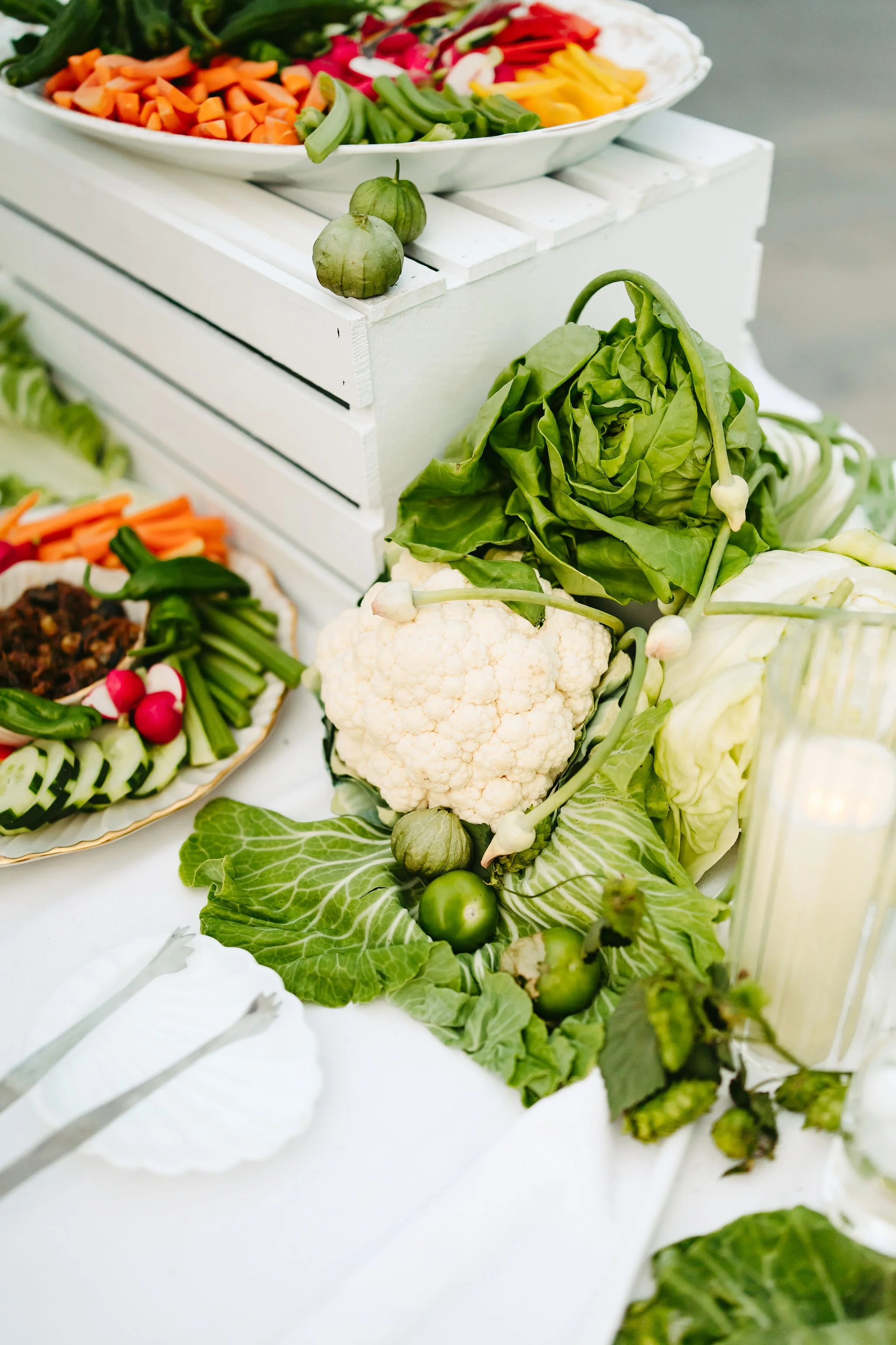 crudite stationary appetizer table  | photo by Mainely Jamie