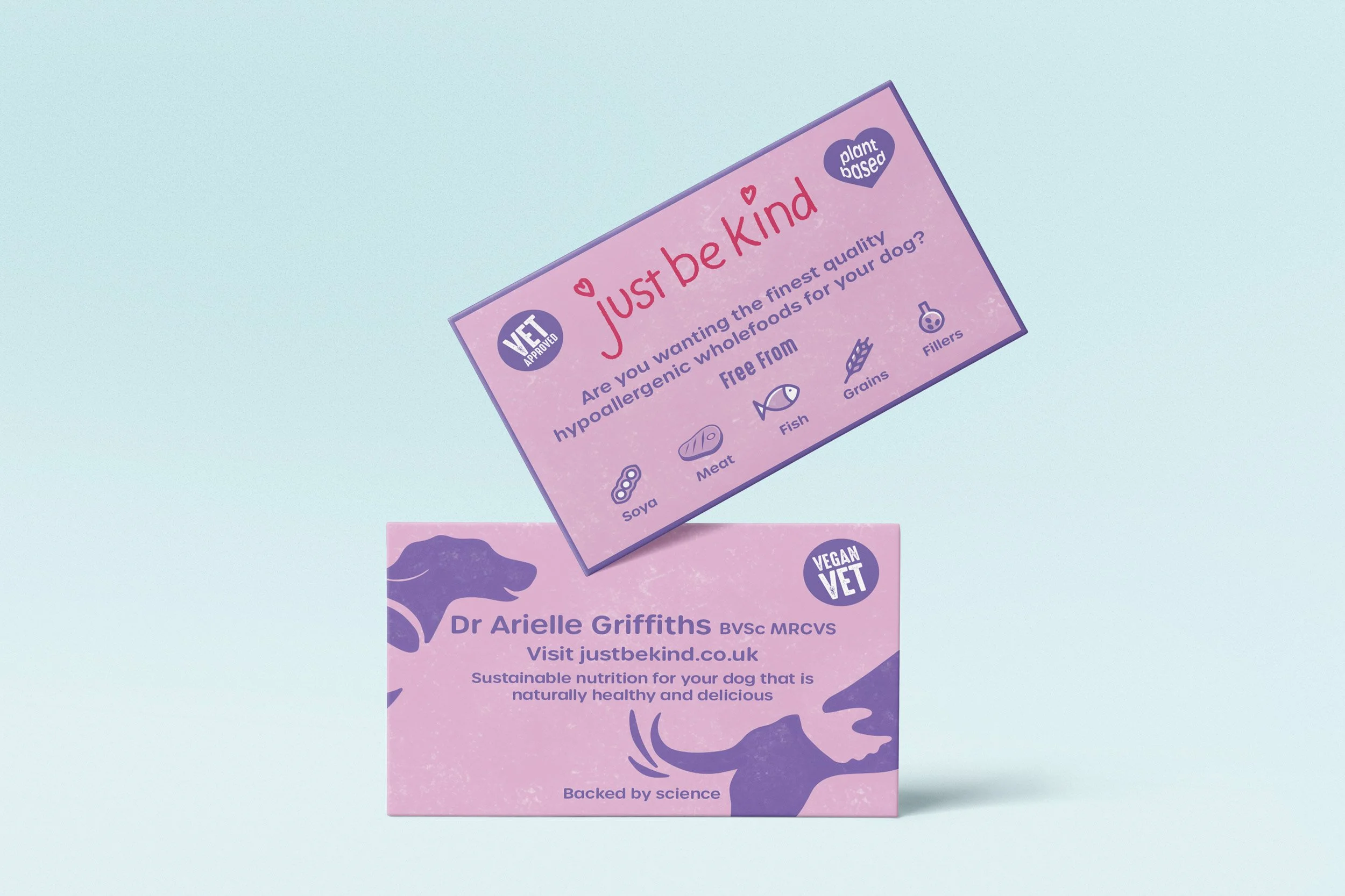 Just be kind vegan dog treats & food range - packaging design + visual identity development by Yoke Creative Agency