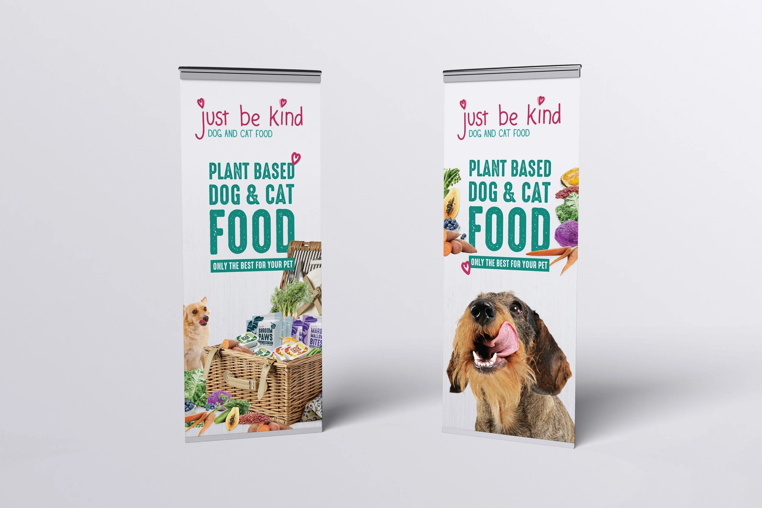 Just be kind vegan dog treats & food range - packaging design + visual identity development by Yoke Creative Agency