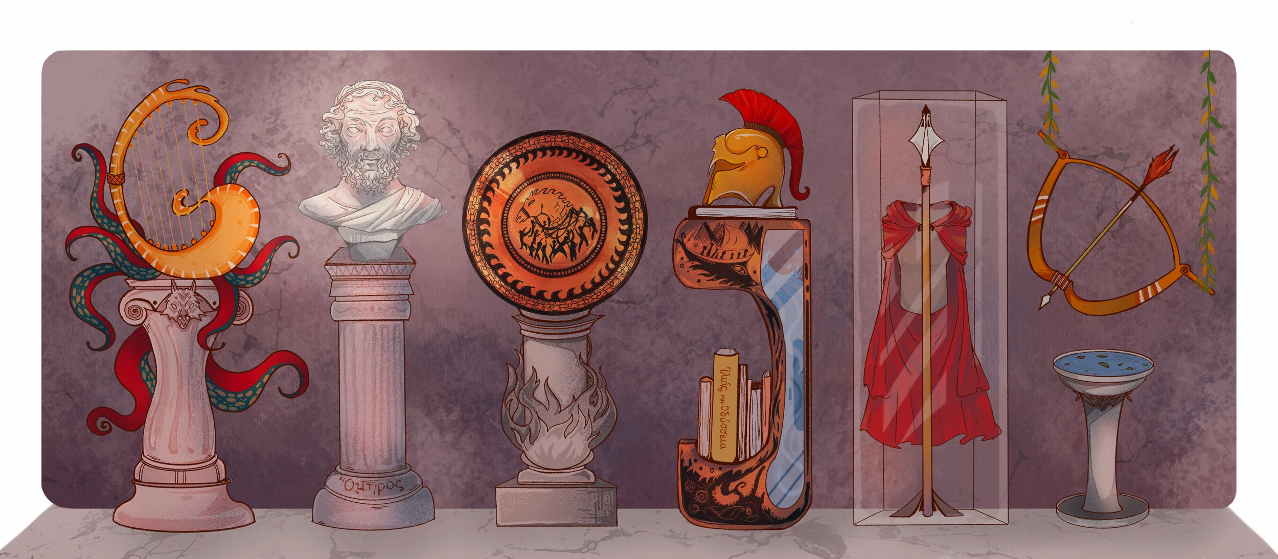 Homer, An Oracle Storyteller
An illustration honoring Homer--the oracle storyteller, and his creations of the Iliad and the Odyssey.