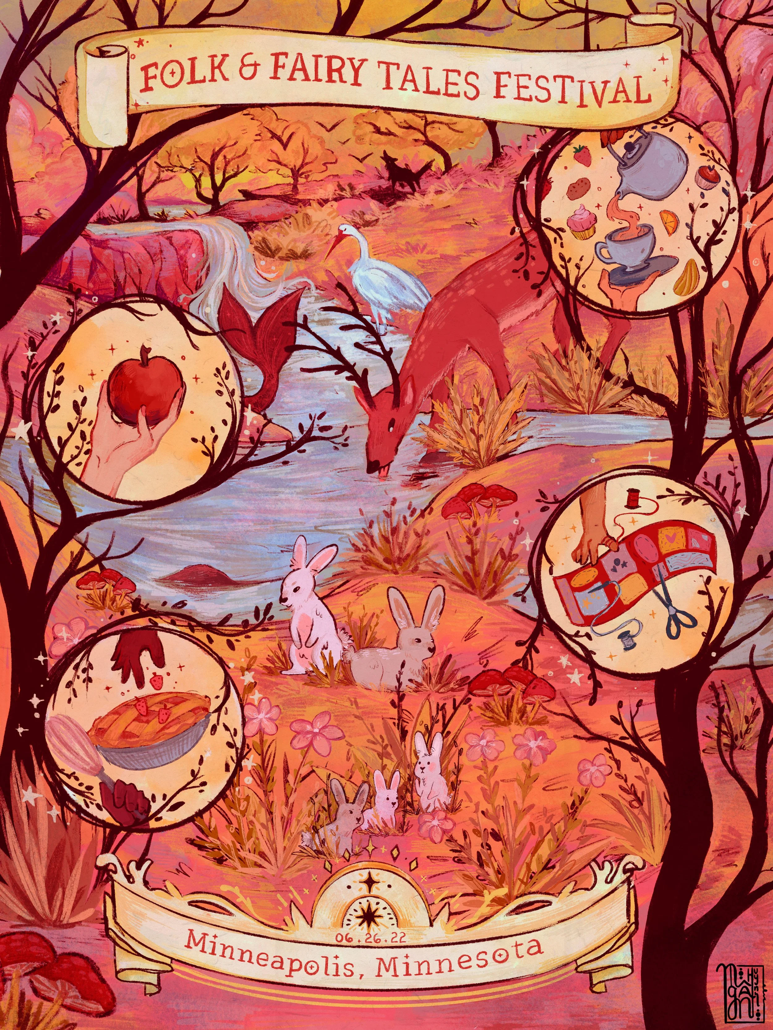 Folk & Fairy Tales Festival
Digital Illustration
18x24
.
“Come join us for a magical time at the whimsical land of folk & fairy tales! Become a villager for a day by finishing your tasks and getting to know the other villagers. Activities include but