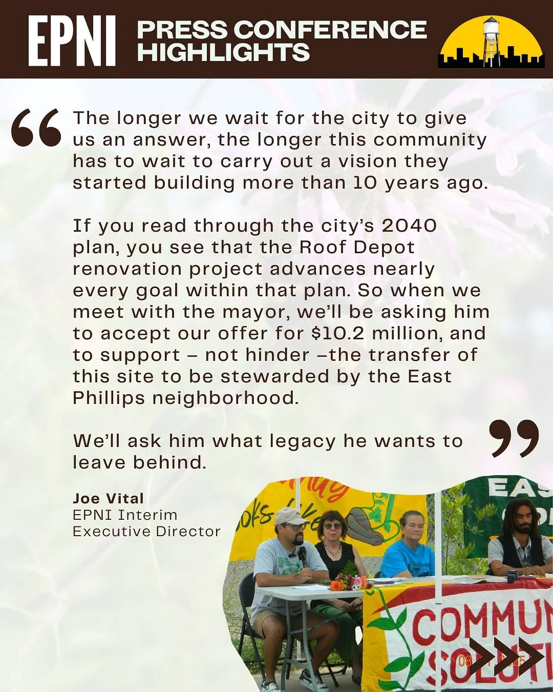 Come to our rally on Saturday to hear more about the partners, grants and challenges relating to the purchase of the Roof Depot site. 

The East Phillips Indoor Urban Farm project was built by hundreds of people in and around East Phillips over the p
