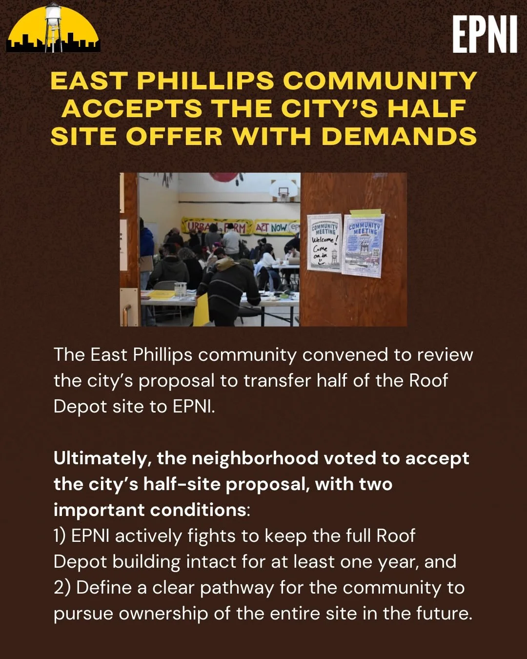 At our recent EPNI community meeting, neighbors came together to make an important decision about the future of our neighborhood. After thoughtful discussion and community input, the vote was to move forward with the city&rsquo;s offer.

This step re