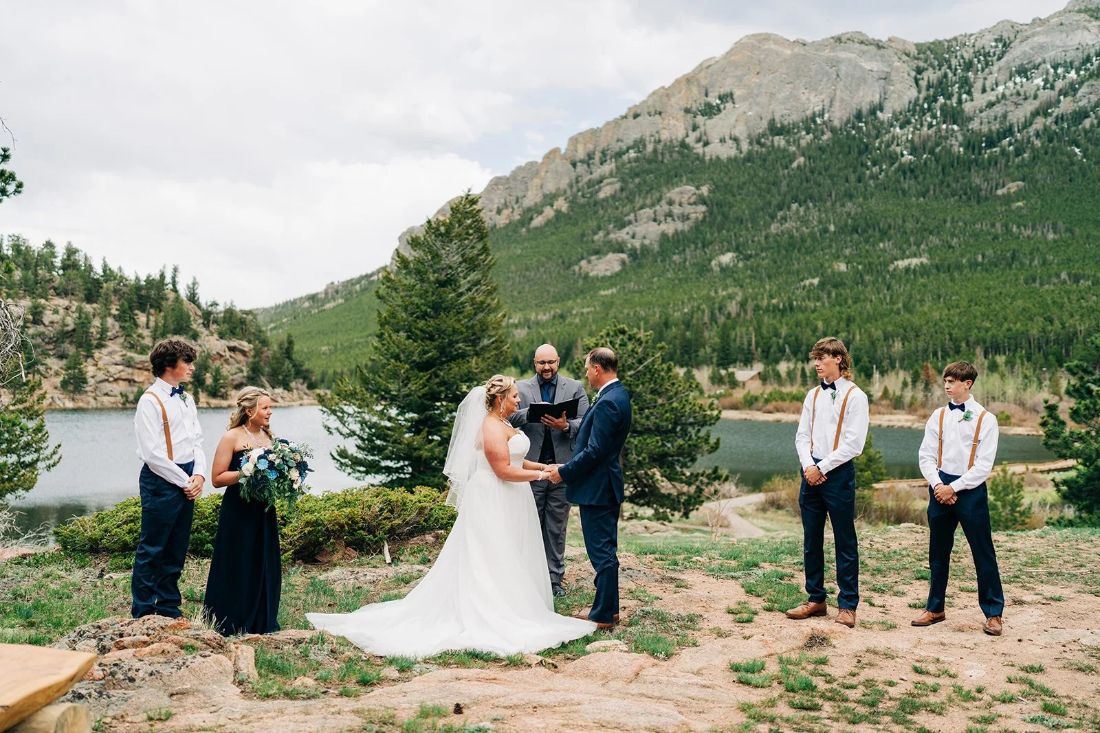 small wedding elopement ceremony at Lily Lake Southside picnic Area in Rocky Mountain National Park, Estes Park, Colorado