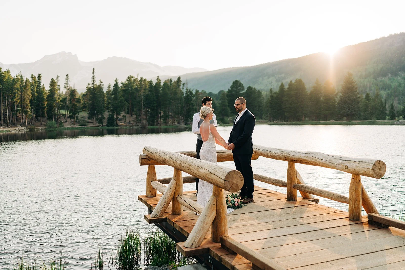 small wedding elopement ceremony at Sprague Lake in Rocky Mountain National Park, Estes Park, Colorado