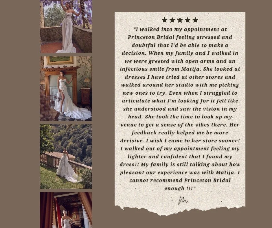 We’re still smiling reading this sweet review from one of our brides. Hearing about your experience means the world to us and reminds us why we love what we do.
#SayYesToTheDress #New #princetonbridal #weddinginspo #bridal #Princeton #love