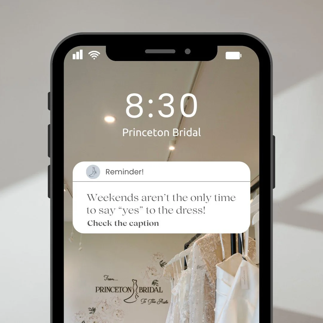 Weekends aren’t the only time to say “yes” to the dress! Our weekday appointments are a relaxed, one-on-one experience, perfect for brides who want a little extra time and space to find the one. Check out our weekday availability an