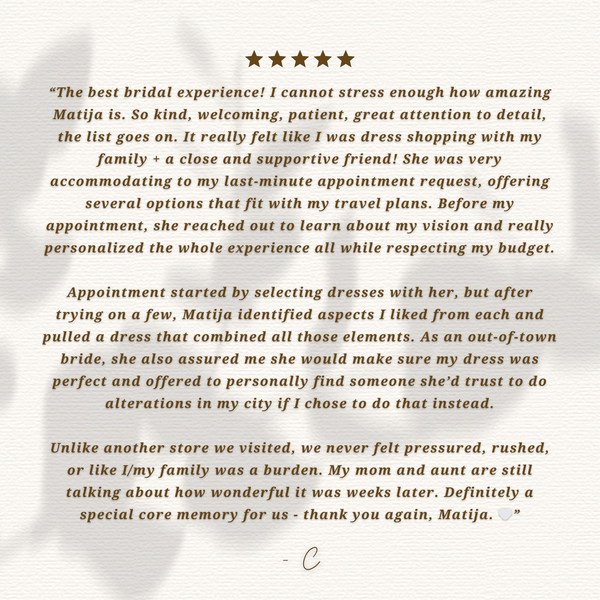 The sweetest words from our brides, We&rsquo;re so grateful to be part of such a special time and love hearing about your experience with us.

#SayYesToTheDress #New #princetonbridal #weddinginspo #bridal #Princeton #love