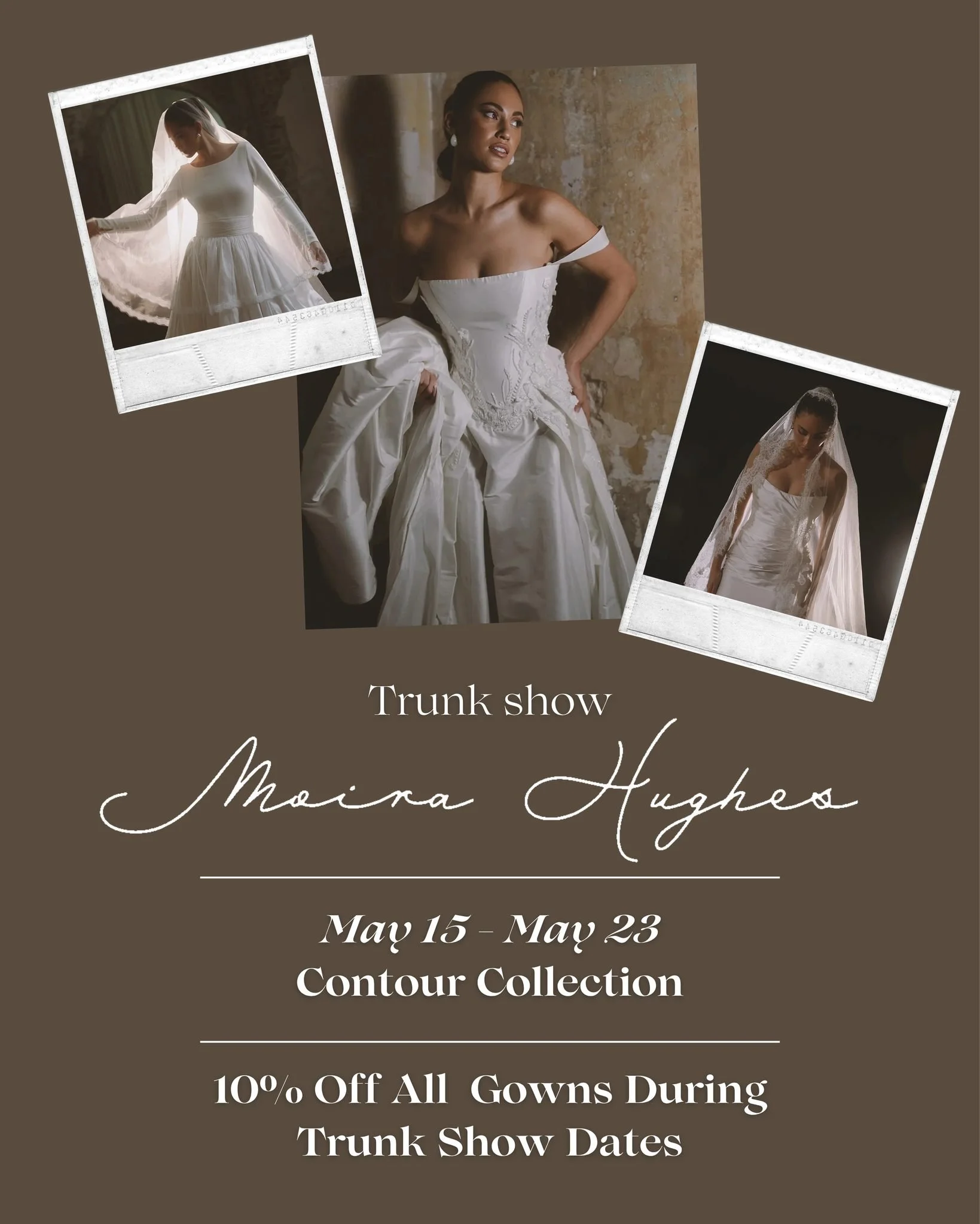 Moira Hughes is here! We were honored to be the FIRST store in the United States to carry Moira Hughes, and now we are so excited to watch her beautiful brand grow from coast to coast. 

10% off all Moira Hughes gowns, veils and accessories during tr