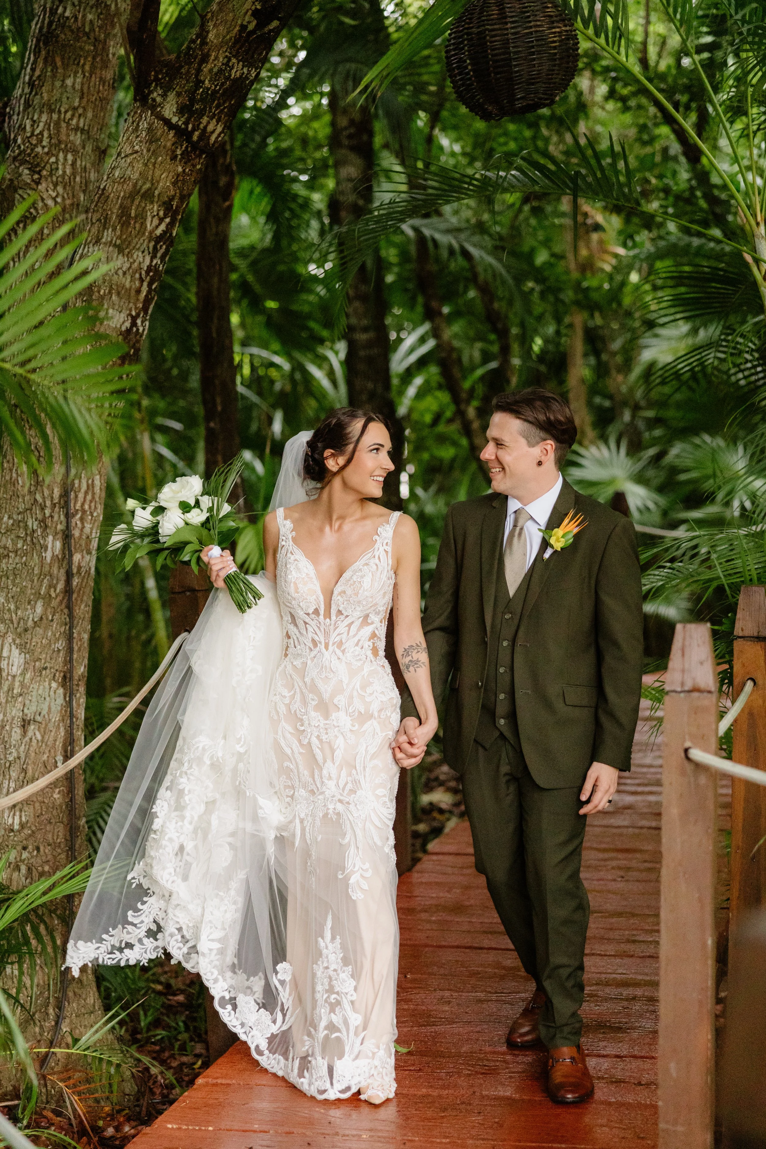 bride lace fitted wedding gown tulum