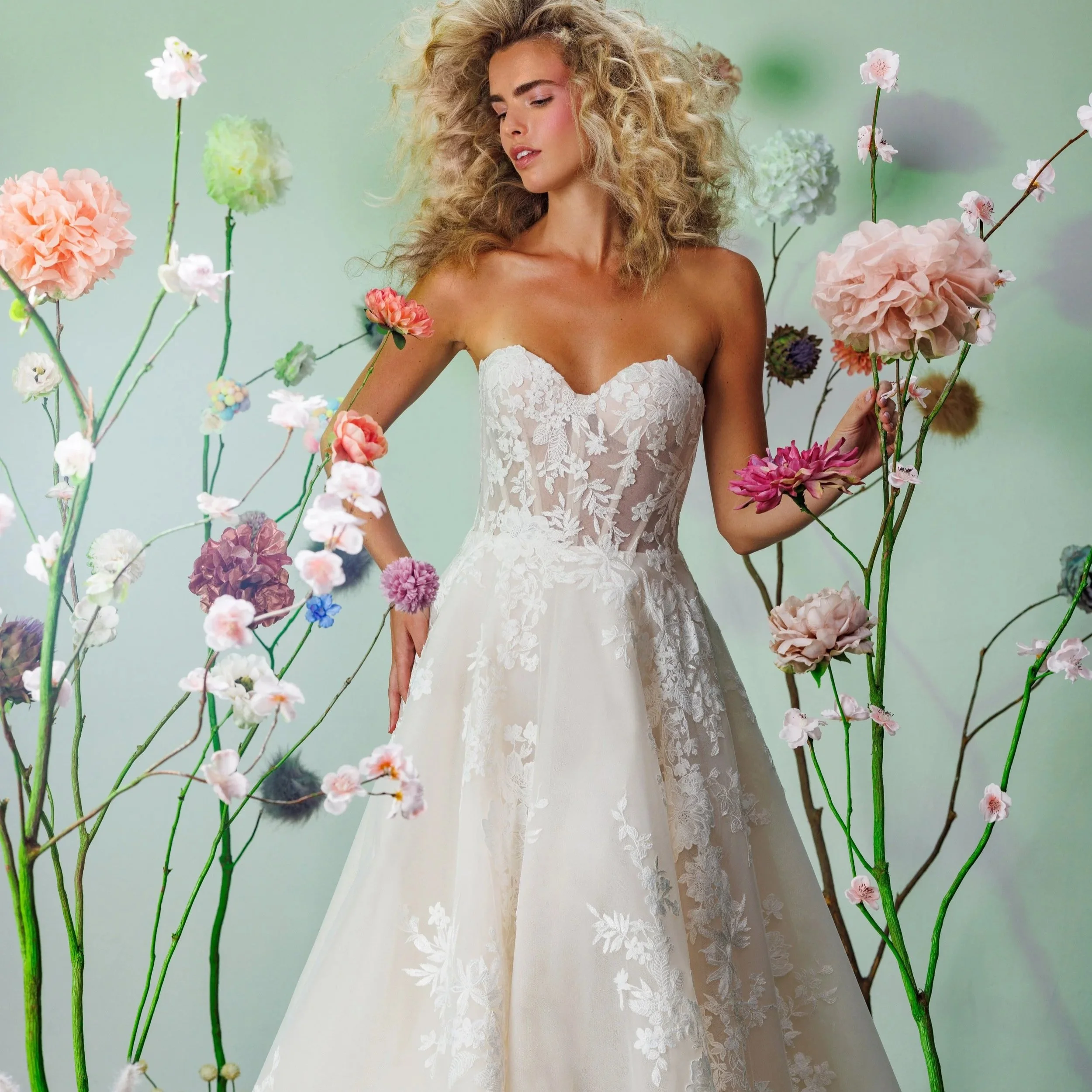 floral strapless lace ballgown maria farbinni
