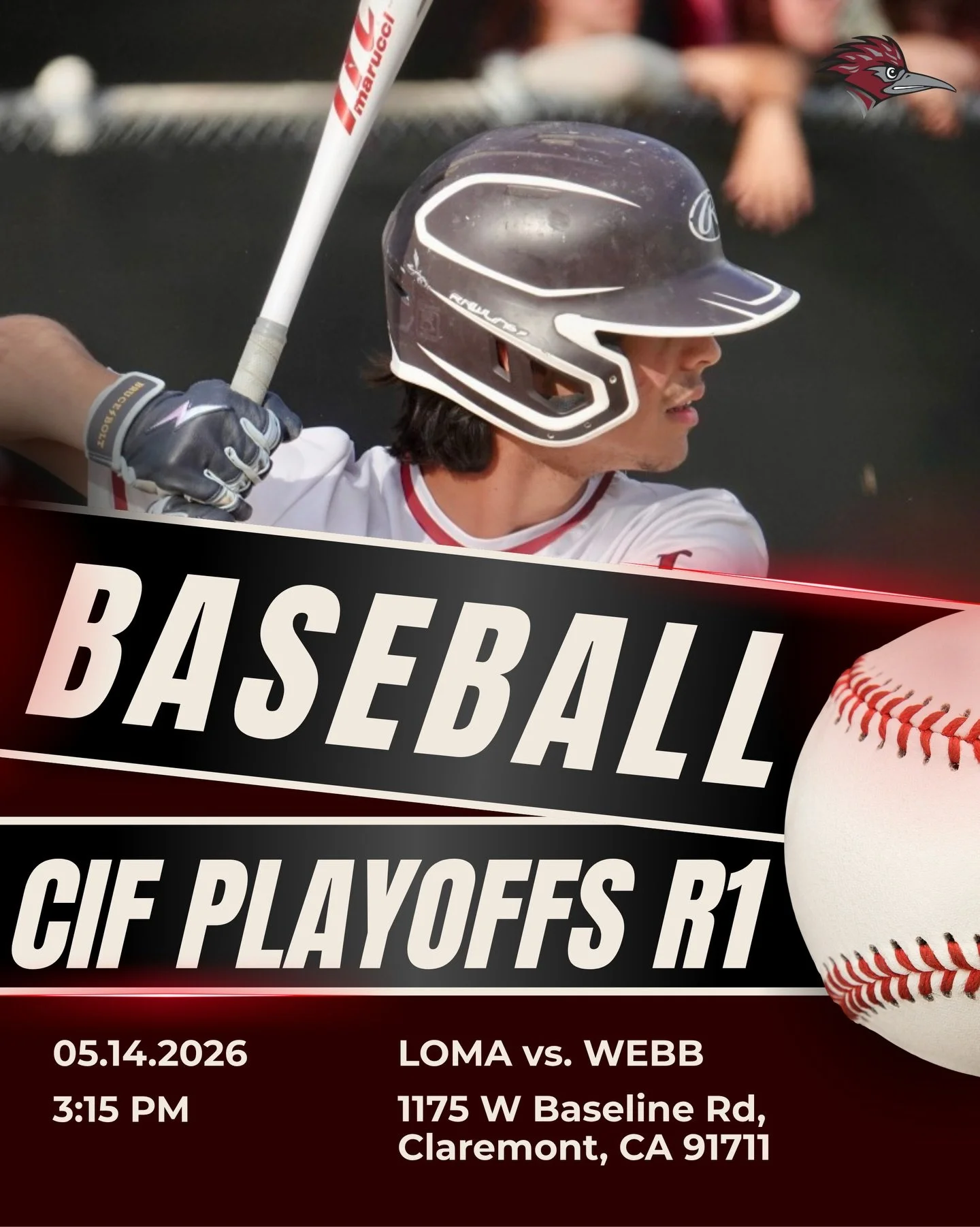 Baseball round 1 playoffs this Thursday! 
&bull;
#llaathletics #baseball 
#playoffs #cif
#lomalinda