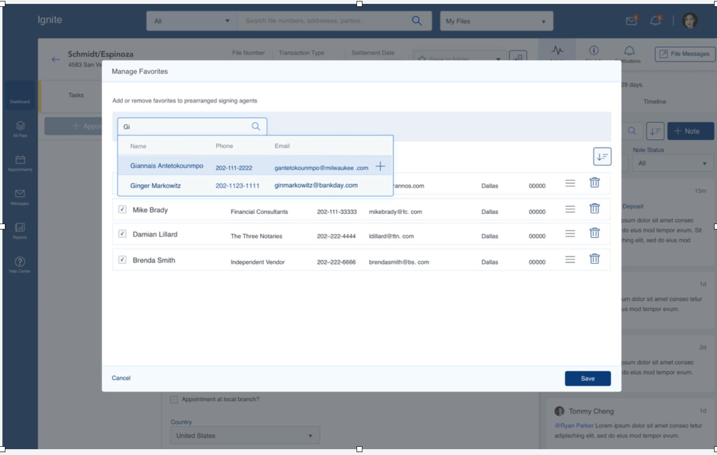 Search notary screen