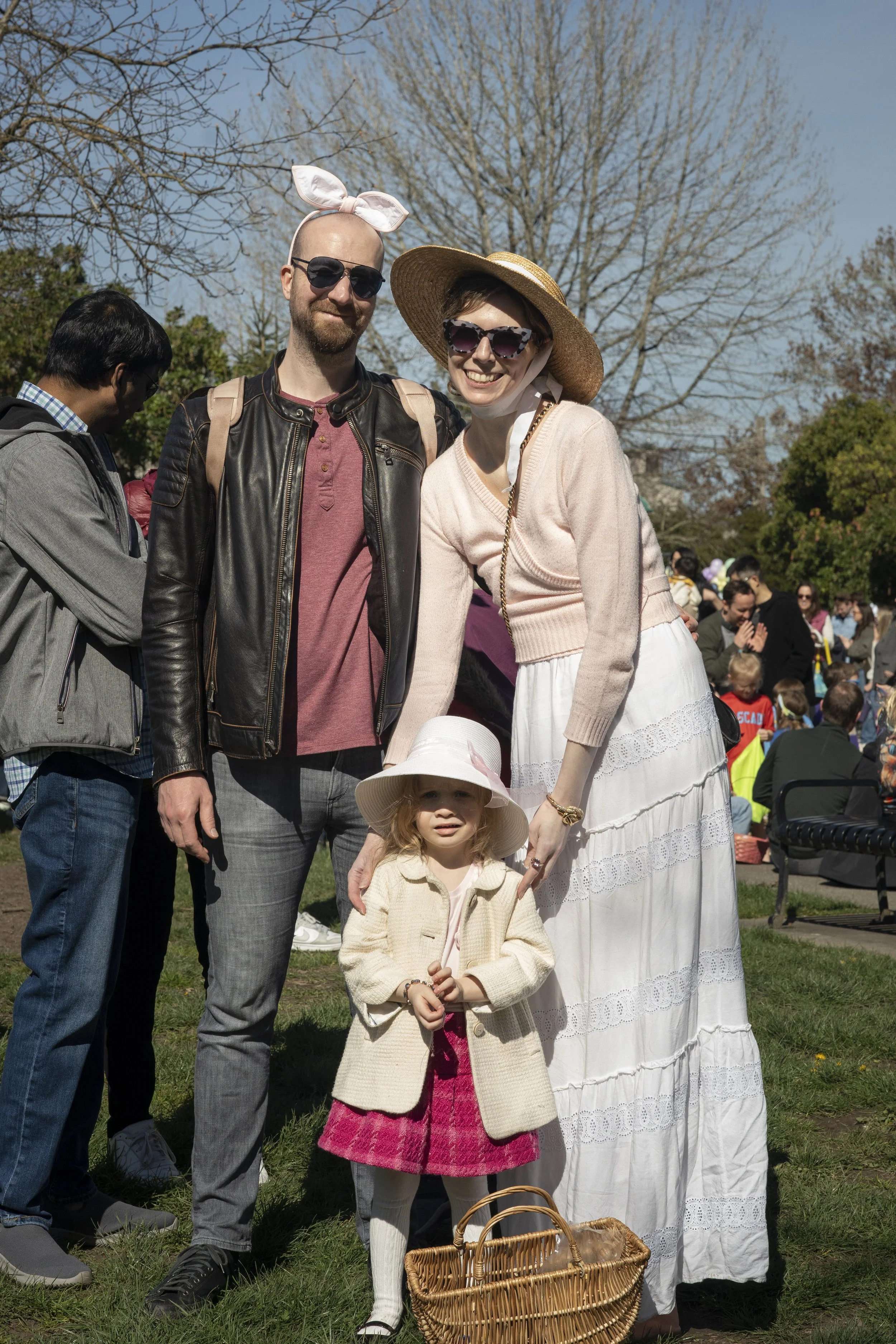 family in easter outfits at madion park easter egg hunt