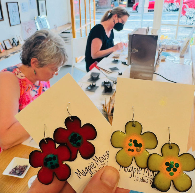 magpie mouse enamel jewelry making class for party for the park auction