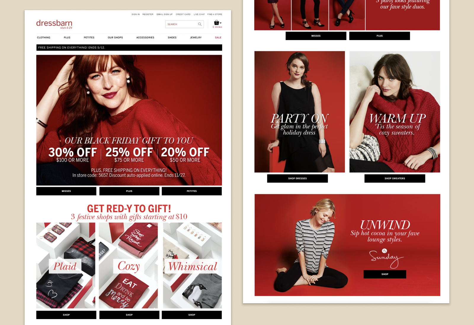 Home page design promoting Black Friday deals and holiday collection