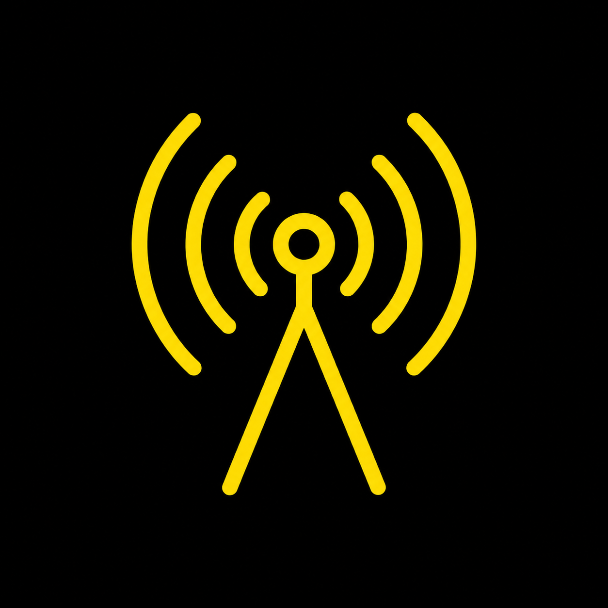 Yellow broadcast signal icon on a black background representing Brother Mouth subscriptions and updates.