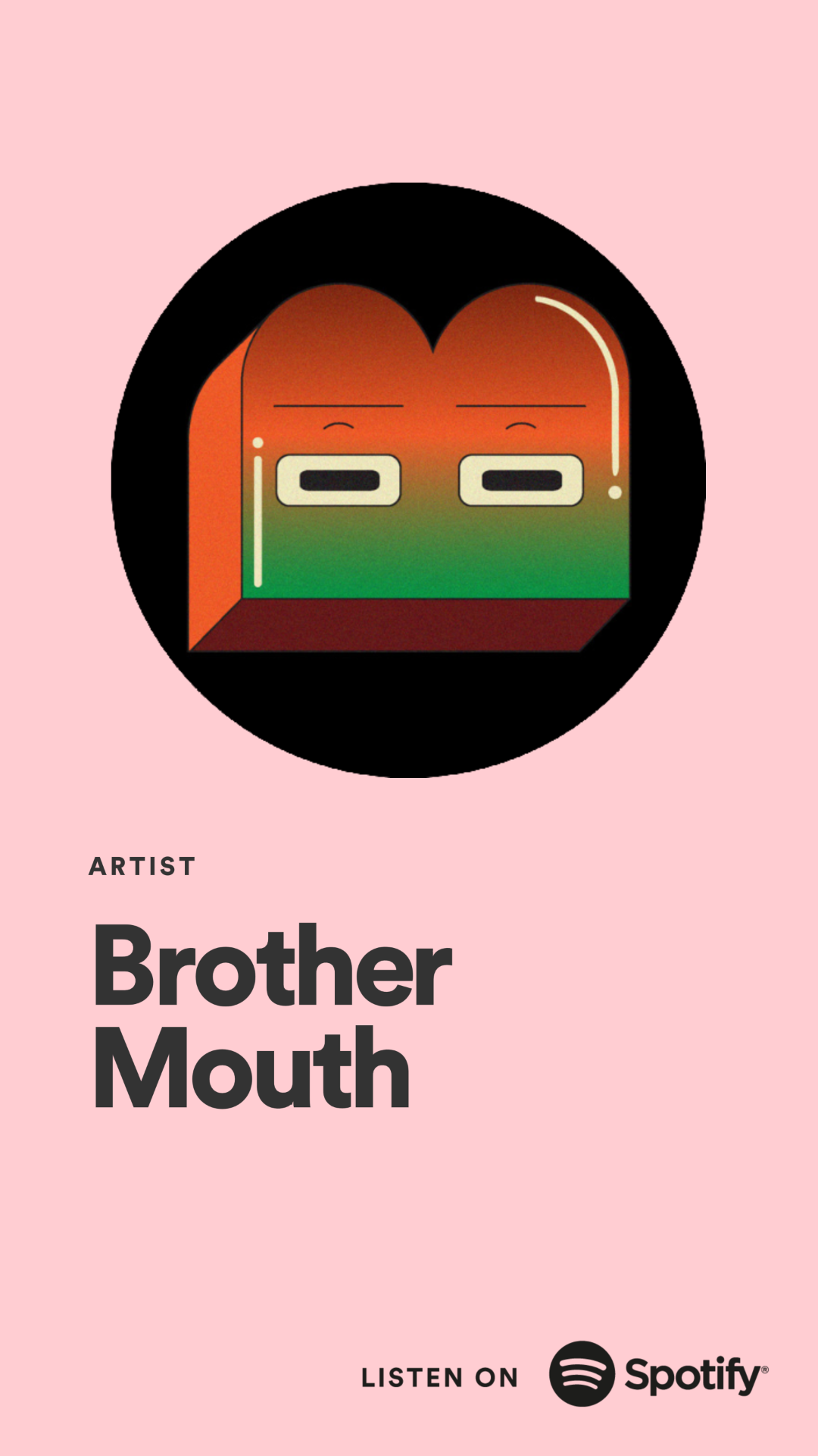 Brother Mouth Spotify promotional graphic featuring stylized artwork on a pink background.