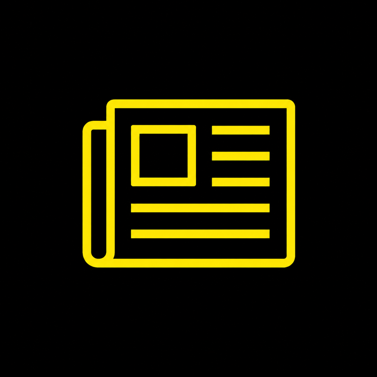 Yellow newspaper icon on a black background representing Brother Mouth news and updates.