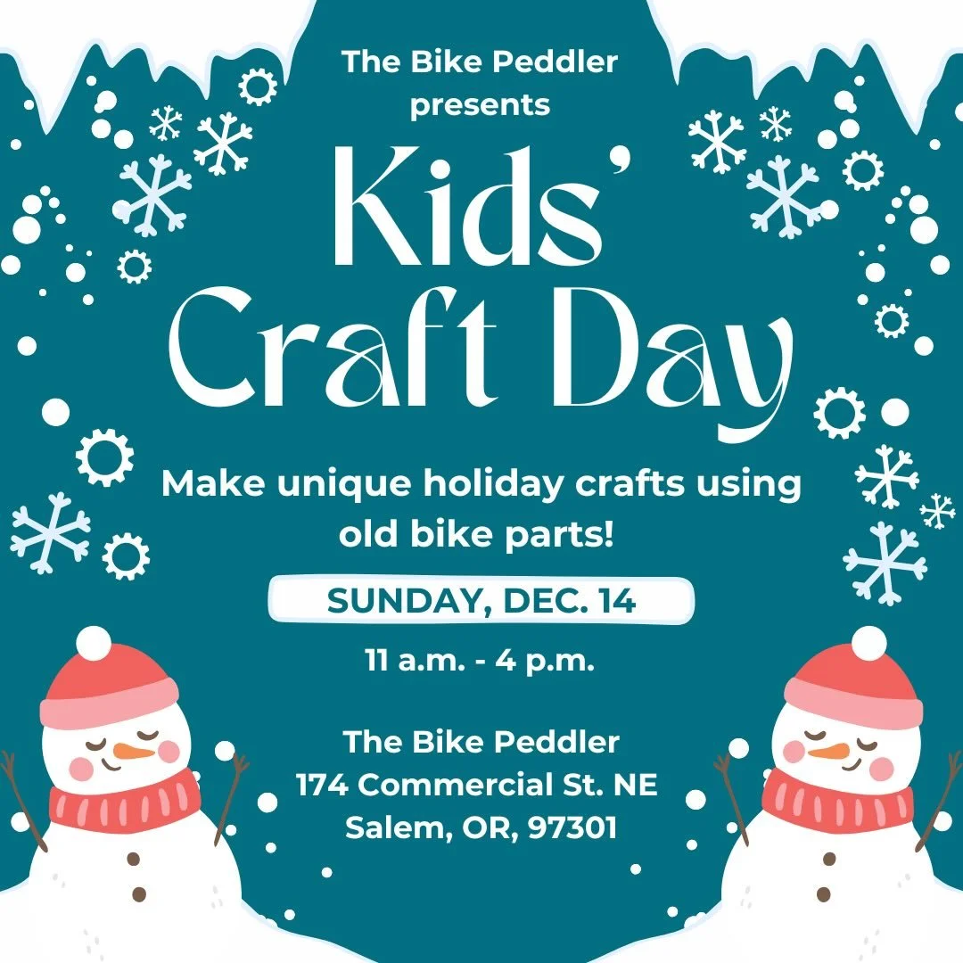 Join us next Sunday, Dec. 14 for our annual Kids&rsquo; Craft Day! We&rsquo;ll be set up for crafting at the shop from 11-4 &mdash; swing by anytime during that window ☃️🚲🧵

This is a totally free event open to kids, families, and anyone else who w