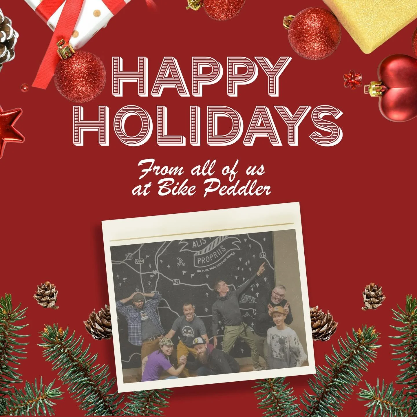 Happy Holidays from us at Bike Peddler to you!
We&rsquo;ll be open until 2pm today, or until the last gift has left the store 😜
Can&rsquo;t get enough of us? Well keep in mind:

🎄CLOSED: 25th/Christmas Day
🎆OPEN UNTIL 2p: 31st/New Years Eve
🍾CLOS