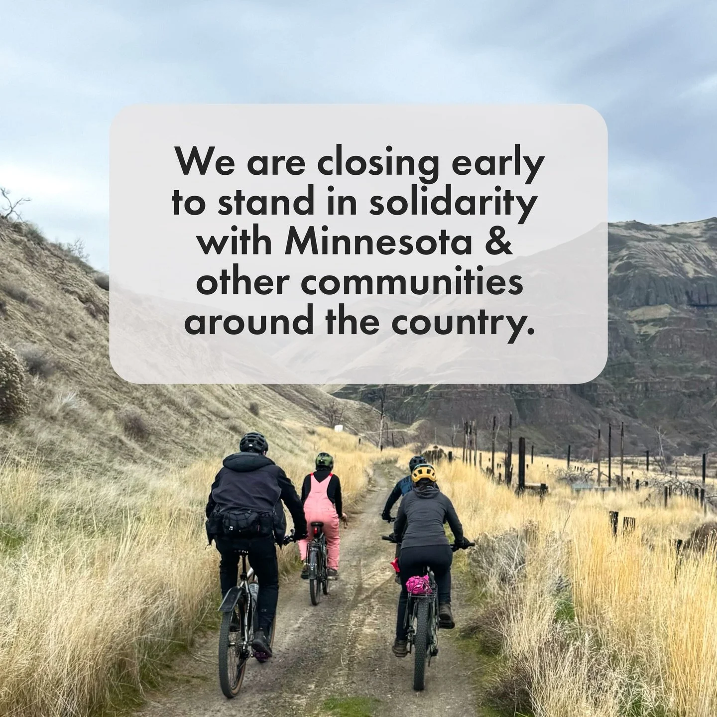The Downtown Salem bicycle community is closing early tonight (1pm) in solidarity with Minnesota and all those across the country that are being subjected to civil and human rights abuses.
Cycling has and will always be a political sport. It has also