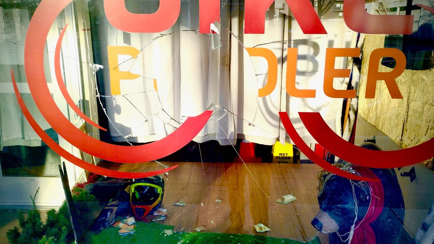 Womp Womp 😓
It appears some kids in the early morning had some extra free time and a rock was thrown through our window. 
We&rsquo;ve cleaned it all up and will be open for business as usual though! We&rsquo;re excited for the Standard Flat Class to