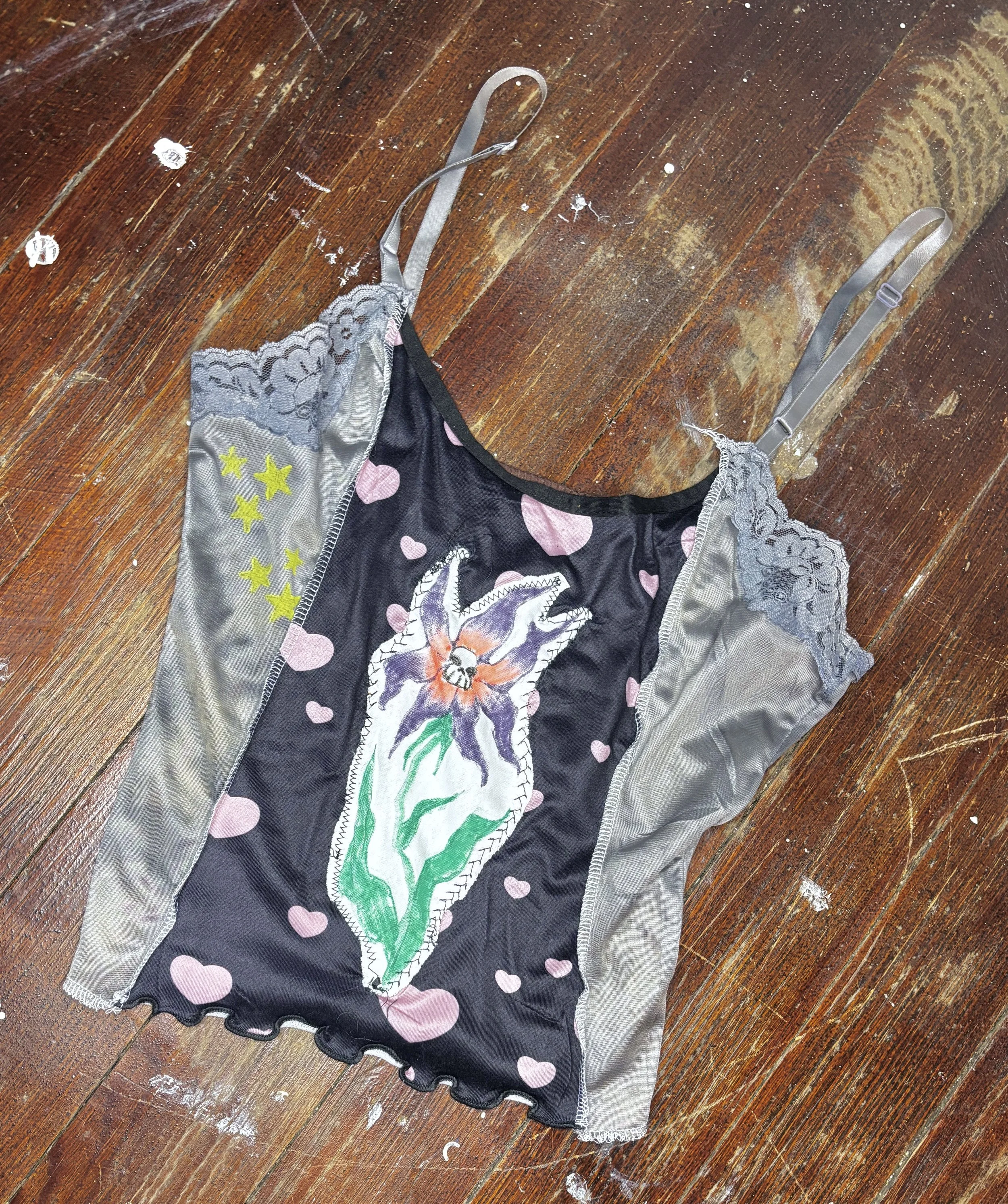 grey skull fairy patchwork crop tank top (sz x-small)