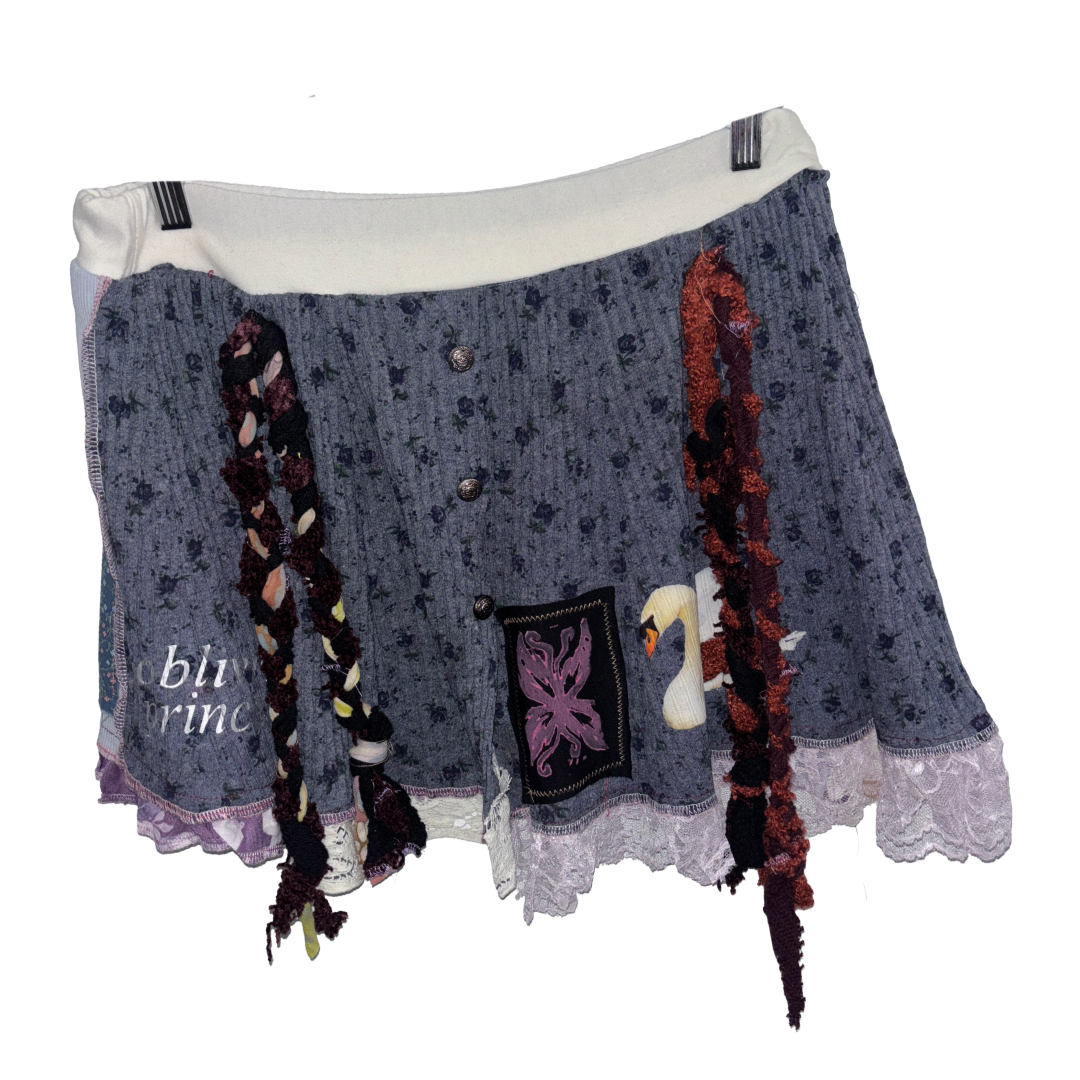 blue ruffle patchwork skirt (sz xlarge)