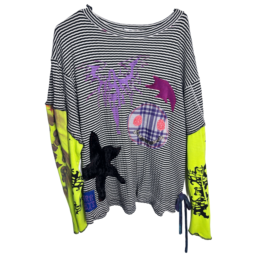yellow stripe chaos chasm patchwork long sleeve (sz xlarge)