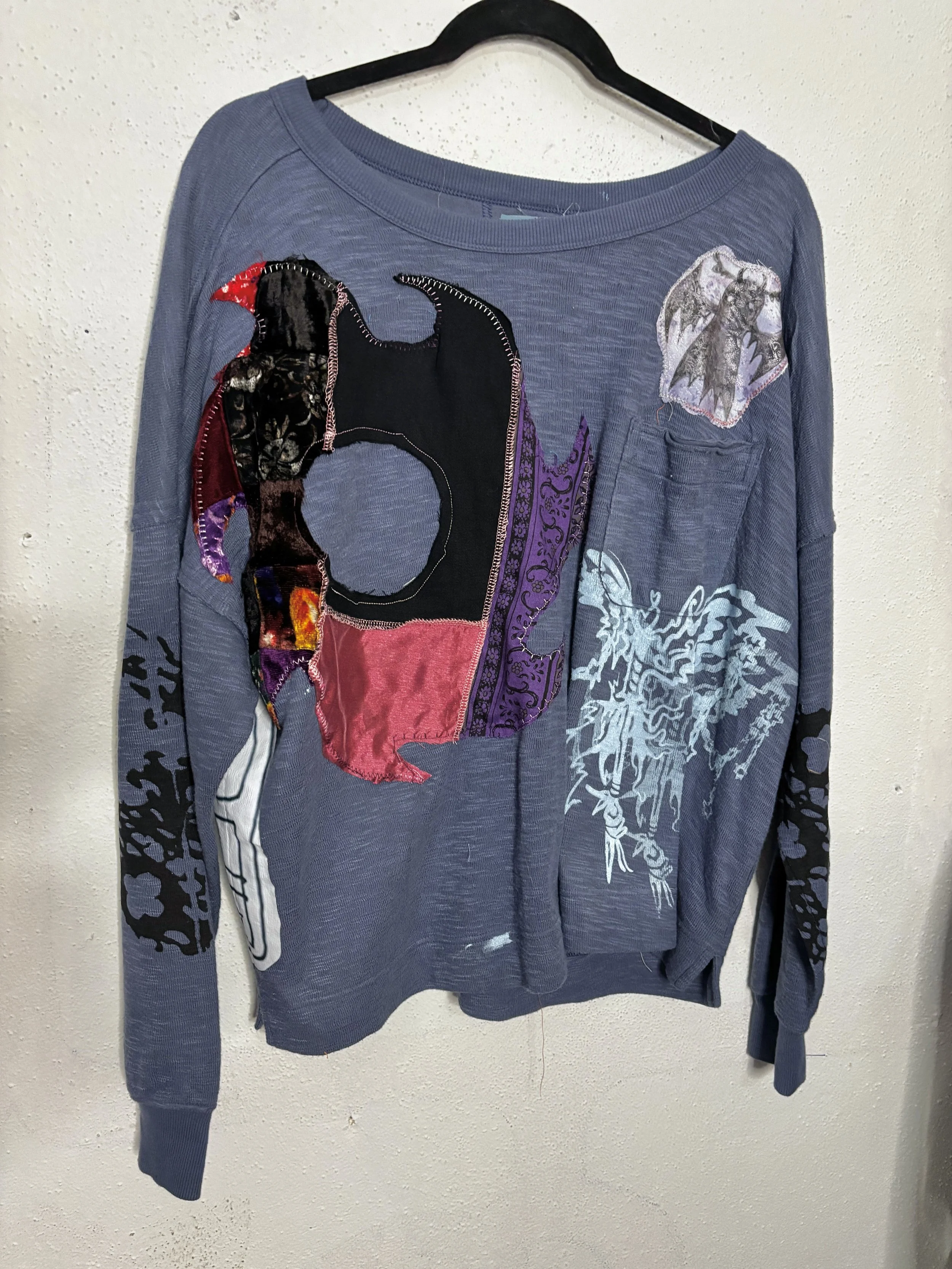 oversized blue haunted long sleeve (sz medium/large)