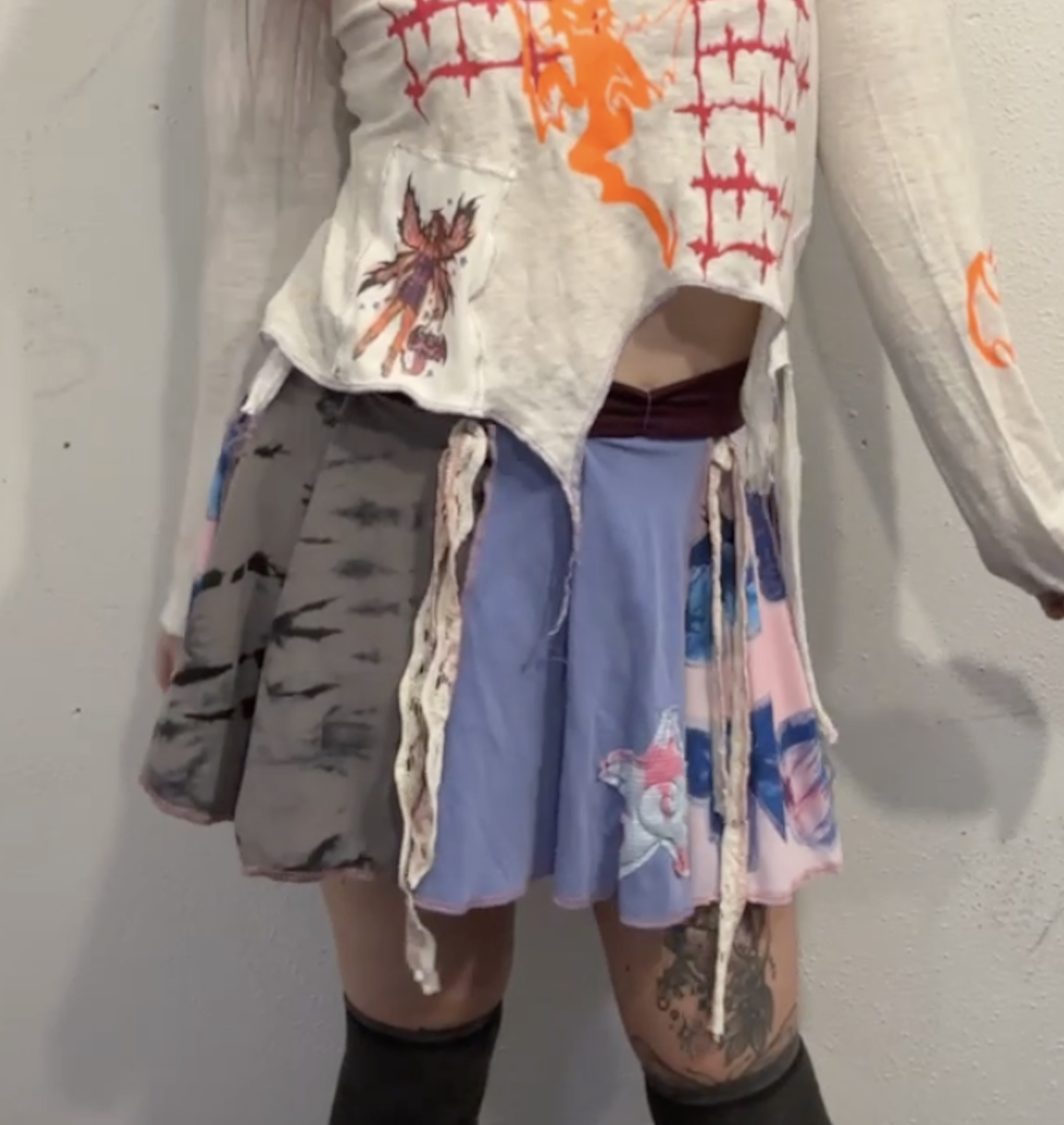 purple/blue trash pixie upcycled patchwork skirt (sz large)