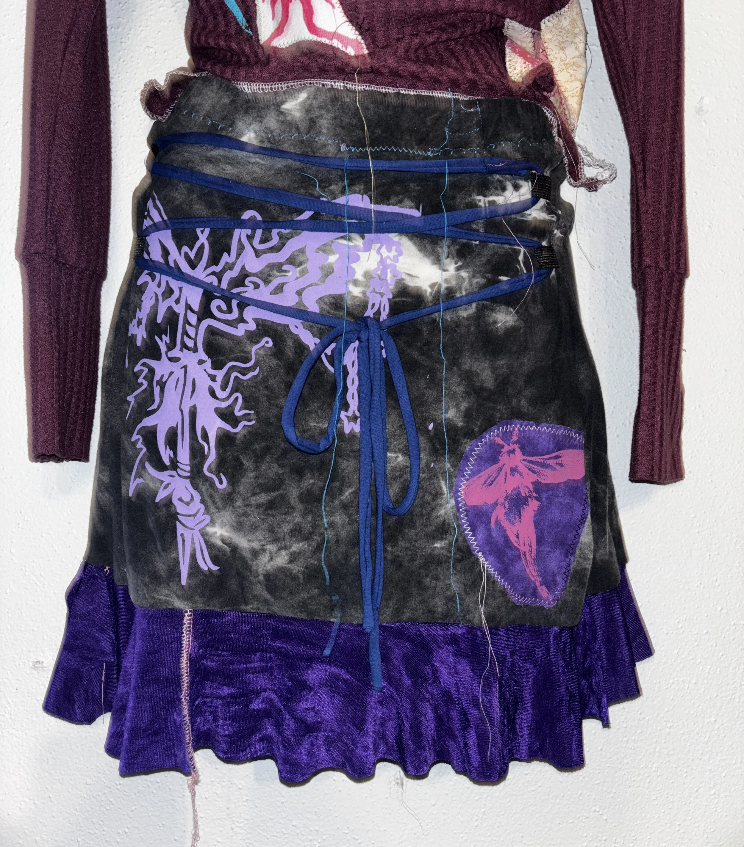grey tye dye recycled t-shirt skirt (sz medium waist 32")