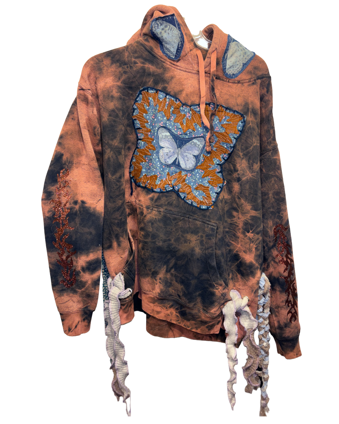 brown the dye butterfly patchwork hoodie (sz xlarge)