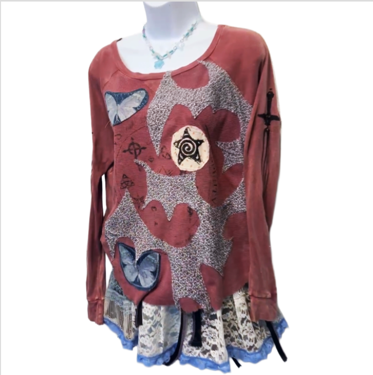 pink esoteric patchwork long sleeve (sz medium)