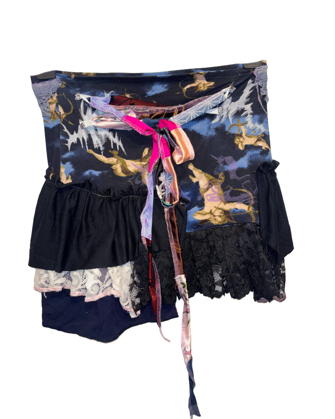 celestial black trash pixie upcycled patchwork skirt (sz medium)