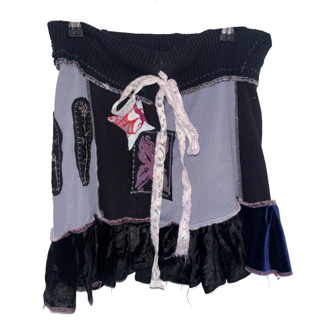black patchwork printed skirt (sz medium)