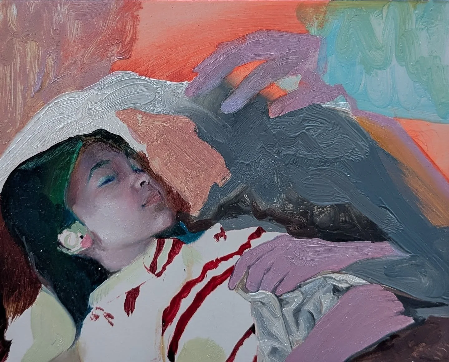 Scott sees another figure resting next to her. What do you guys see in the background? 

Got this ref from @cane.yo they always come through 

So fresh, I'm yet to name it 
8x10
Oil on board 

#oilpainting #contemporaryart