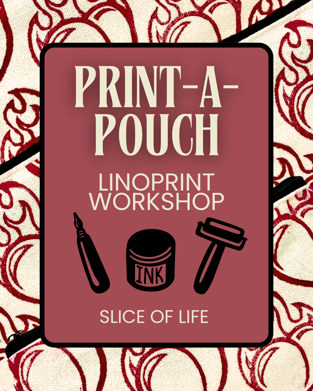 Print-a-pouch linoprint workshop