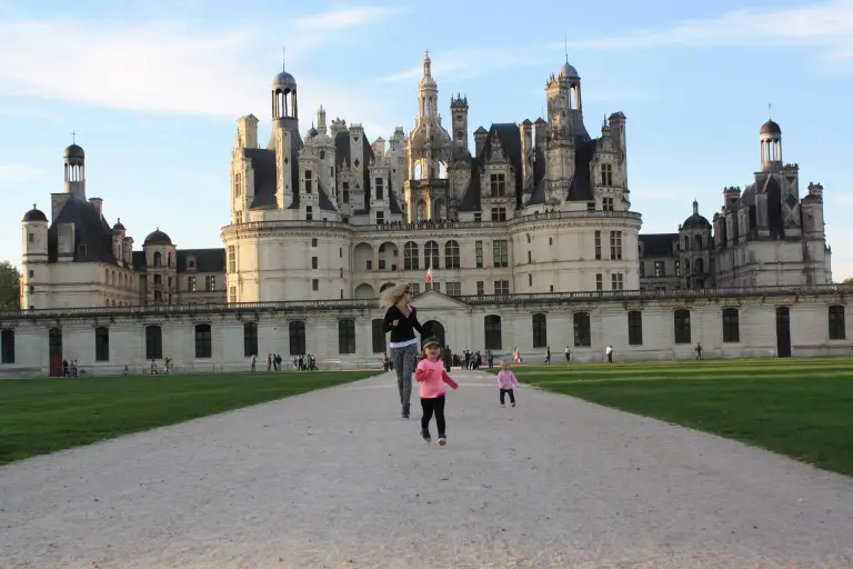 Family Outside a french chateau in France