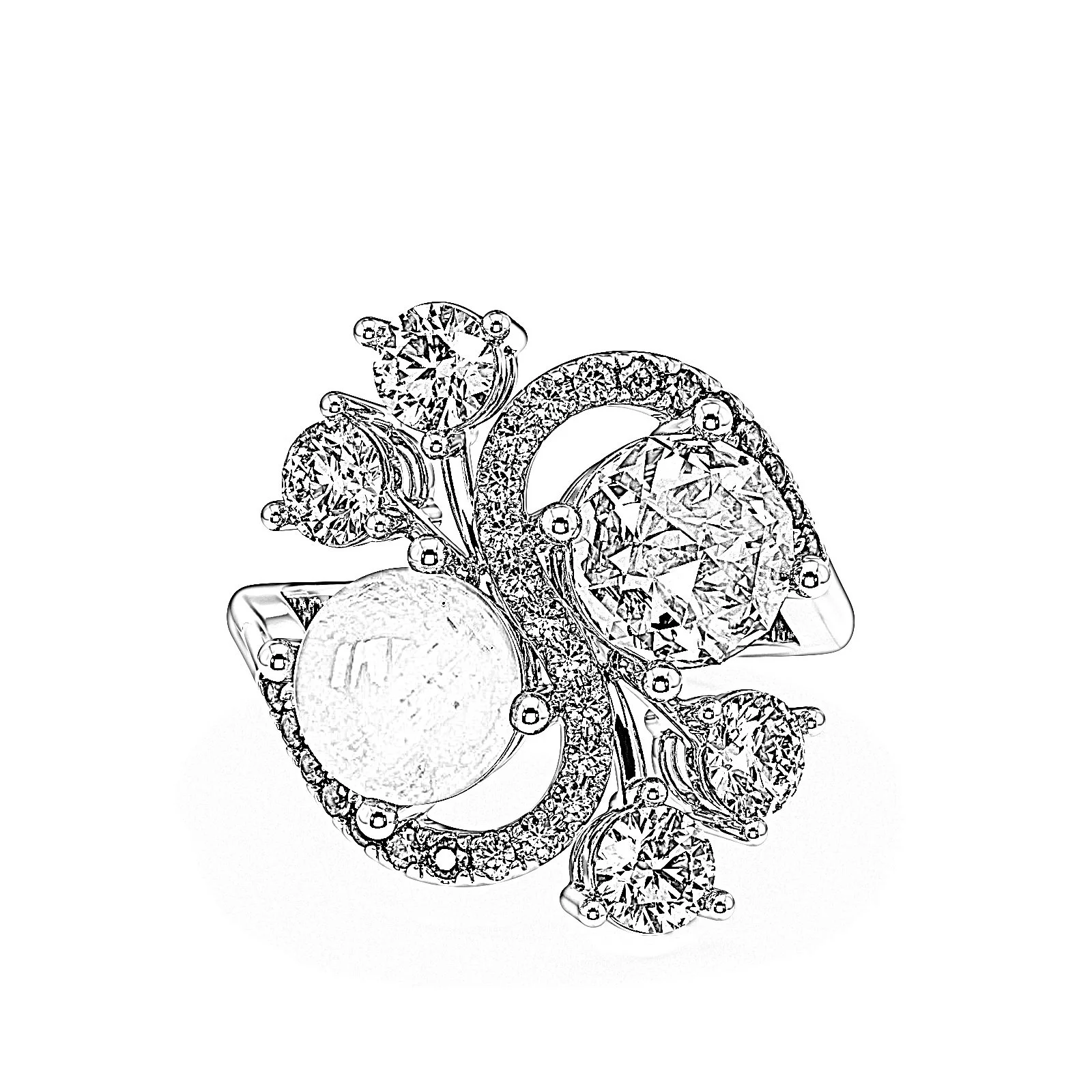 Original Gerard Rene design sketch for Dreamwatcher, a one-of-one bespoke high jewelry ring from the In Your Dreams collection, illustrating the hand-drawn concept behind the finished heirloom piece.