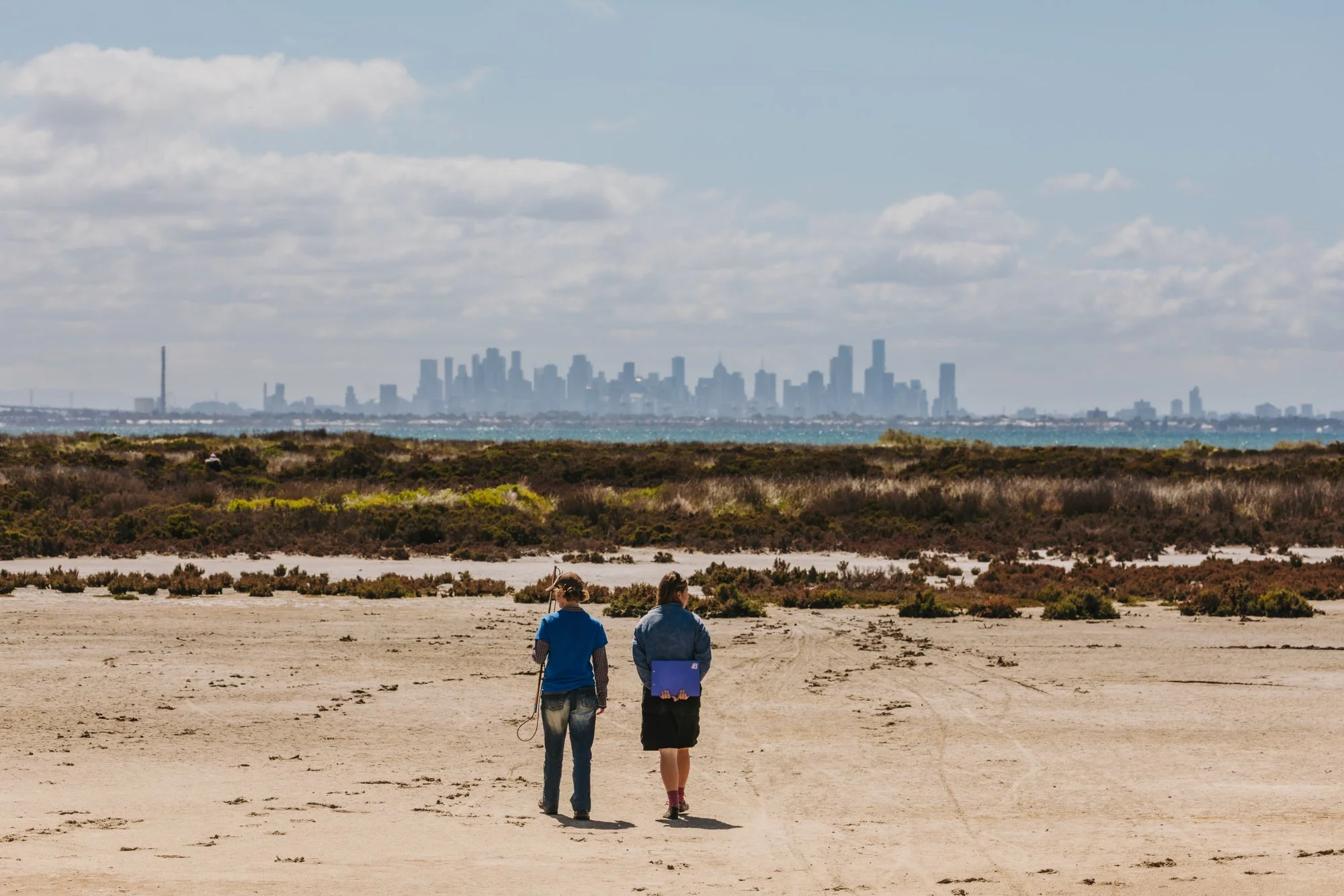 'Becoming Wetland' a collaboration with Lhotse Colins, a field trip to the Cheetham Wetlands supported by Wyndham City Coucil. Photo by Matto Lucas curtesy of Wyndham City Council. 