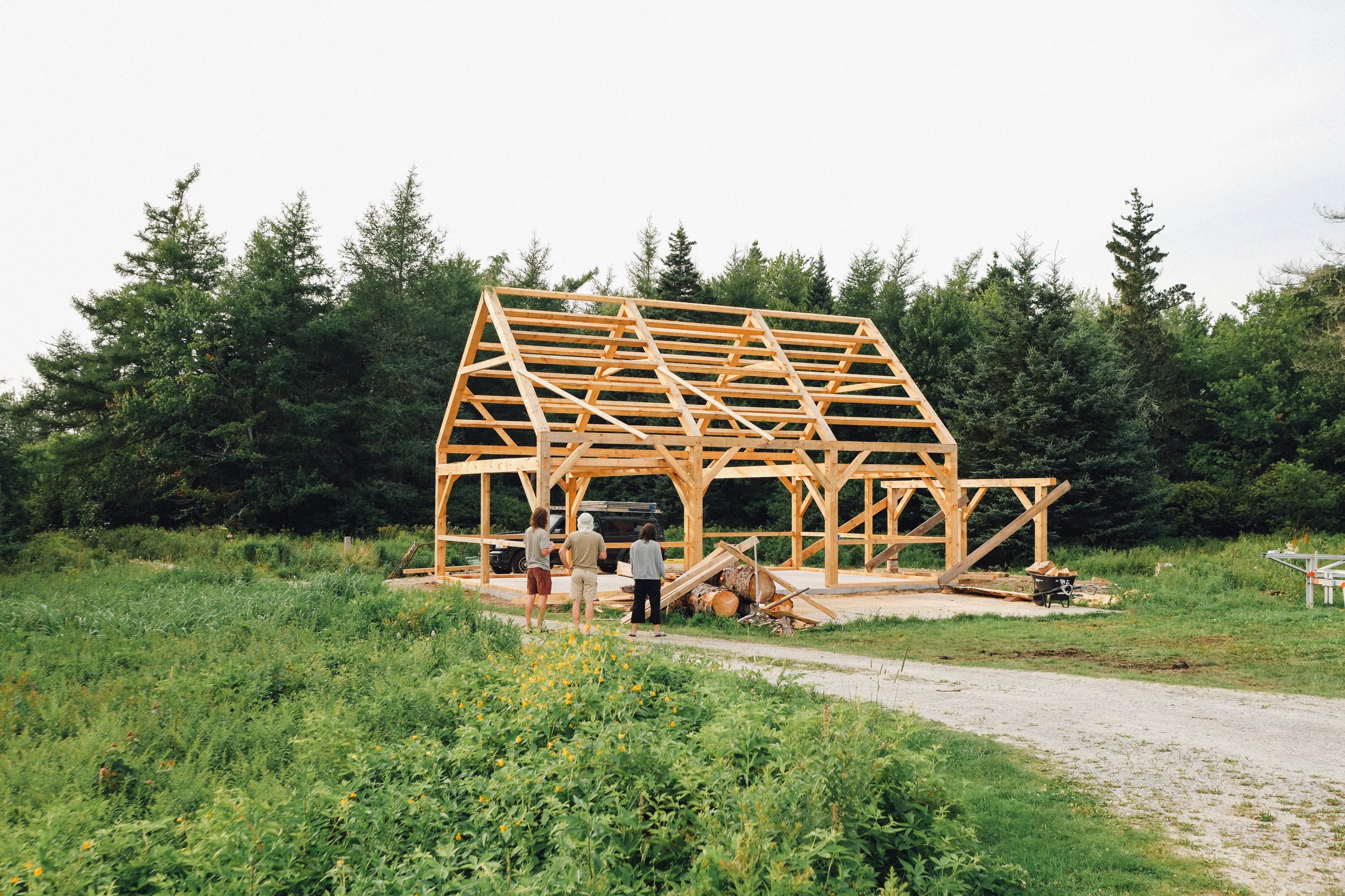 22 x 34' barn with a 22 x 10' lean-to on the gable end for tractor and wood storage.