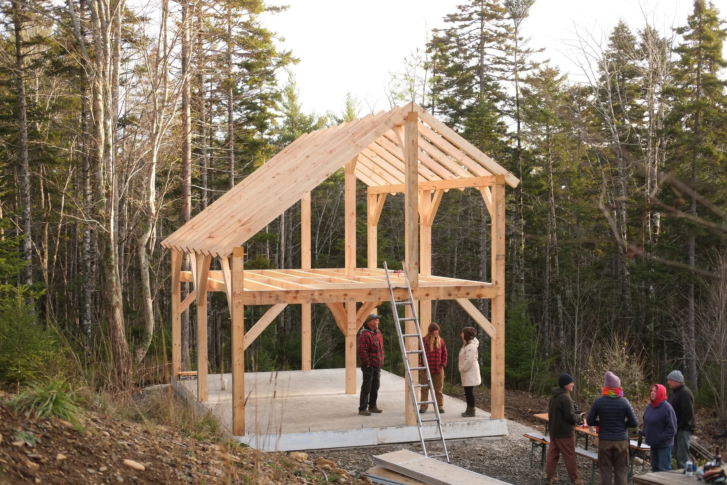 We hand raised this sweet 16 X 24' saltbox cabin in the hinterlands of Lunenburg county on a beautiful late November day with the help of family & friends.