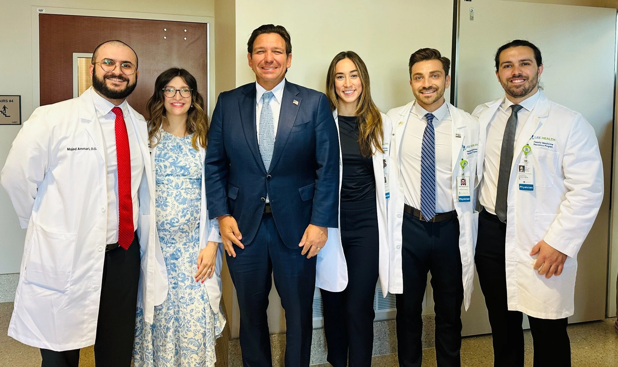 With Governor Ron DeSantis and Lee Health/FSU Family Medicine colleagues at Gulf Coast Medical Center in Fort Myers during the May 29, 2025 announcement regarding HB 6017.