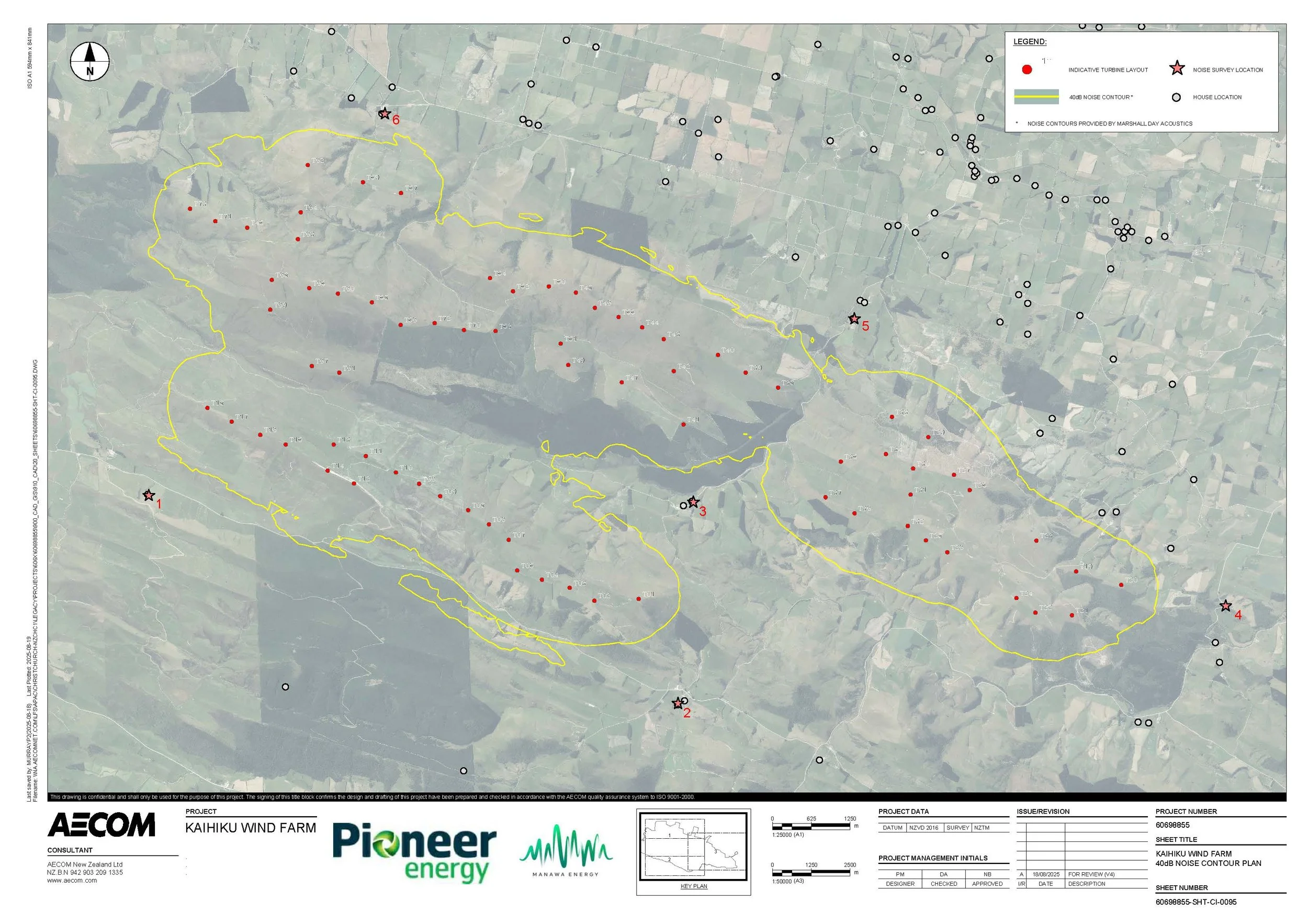 Satellite image showing results of acoustic modelling.