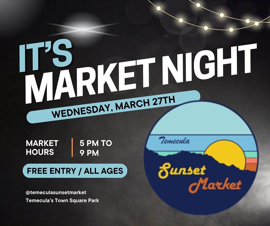 The Temecula Sunset Market 2024 Season is here! Time to dance, shop, and mingle with the community. 

Date: 3/27/24
Time: 5-9pm
Location: Town Square Park

#temeculasunsetmarket2024 #temecula #markettime #livedj🎧 #vendors #food #freeadmission #sunse