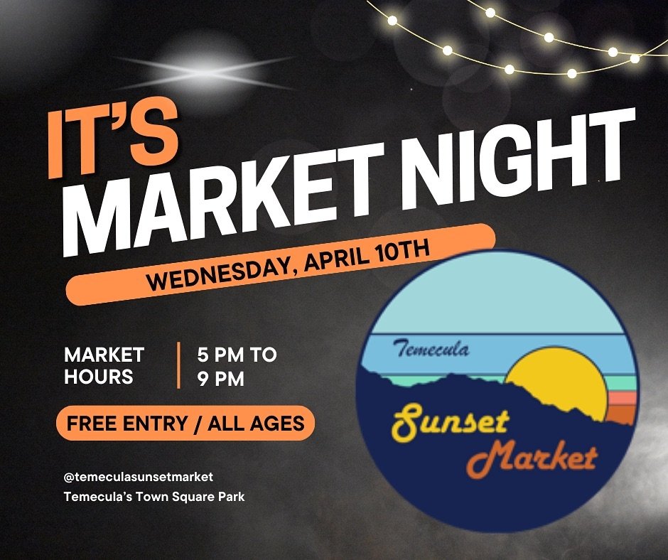 The Temecula Sunset Market 2024 Season is open tonight! Time to dance, shop, and mingle with the community. 

Date: 4/10/24
Time: 5-9pm
Location: Town Square Park

#temeculasunsetmarket2024 #temecula #markettime #livedj🎧 #vendors #food #freeadmissio