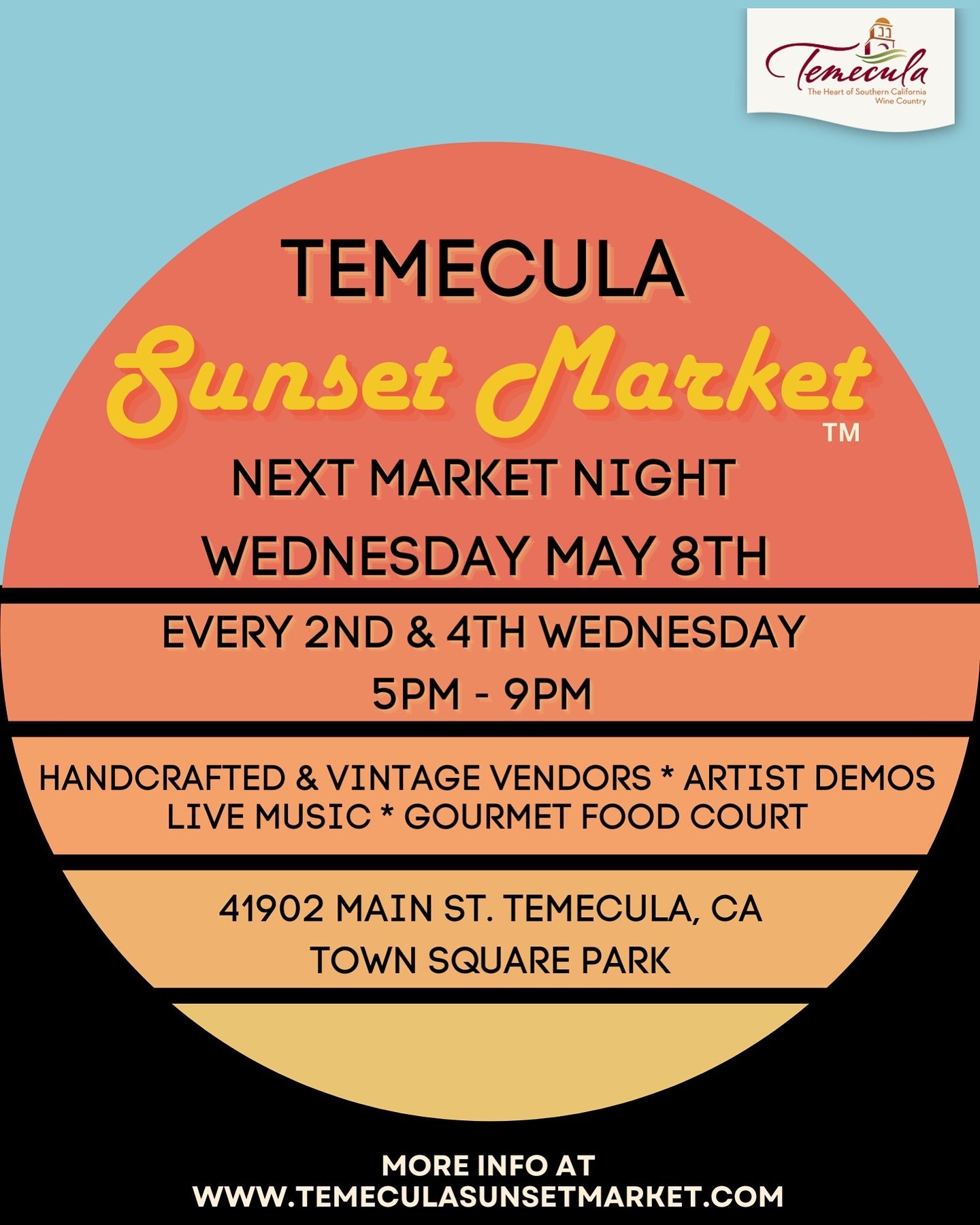 MARKET UPDATE : Looking for a way to get out of the house and enjoy these beautiful brisk evenings?! 

The Temecula Sunset Market will be open TOMORROW from 5-9pm. 

Come dance, shop, and stroll through Old Town Temecula!! 

#temeculawinecountry #tem
